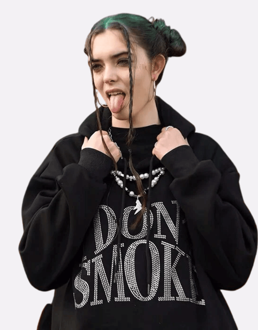 Sneaked - Sweat à capuche pour femme y2k gothic motif écriture strass