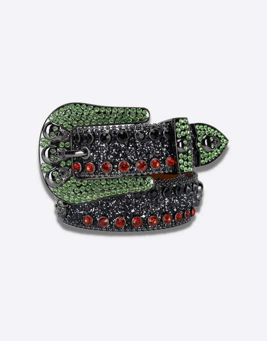 Ceinture bicolore noir et vert strass style y2k - vert