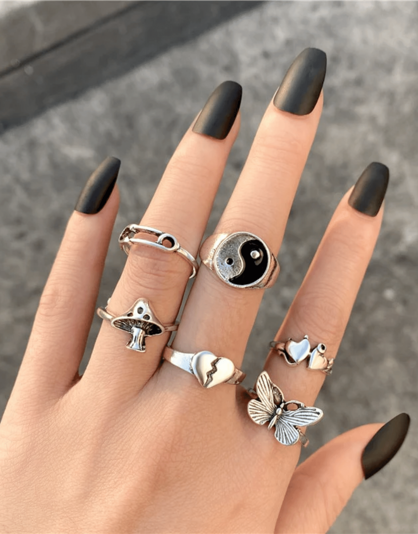 Sneaked - Ensemble bague femme y2k en argent motif yin yang