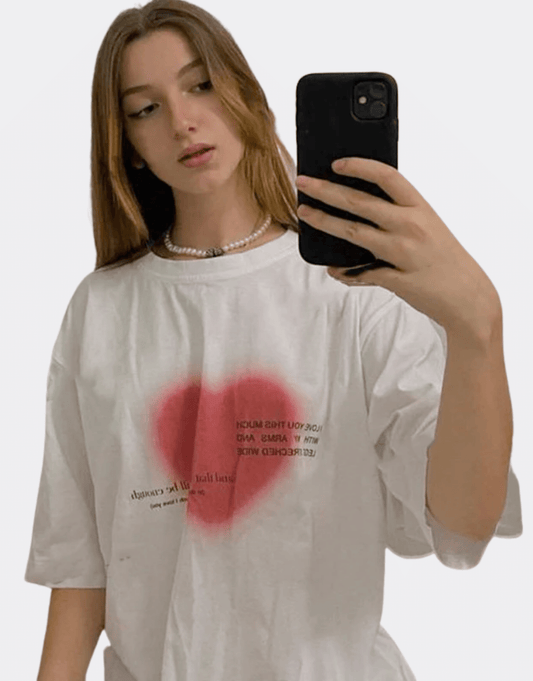 Sneaked - T-shirt oversize y2k avec motif imprimé coeur et texte devant