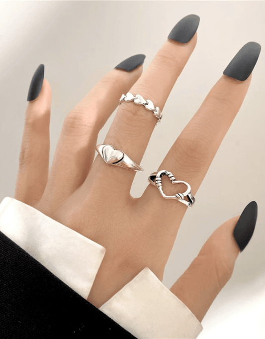 Sneaked - set bague coeur minimaliste pour femme en argent