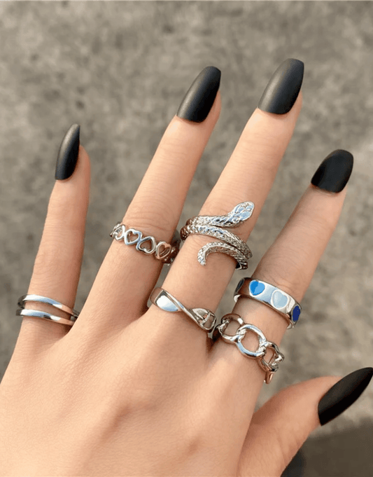 Sneaked - set de 6 bague pour femme en argent style y2k