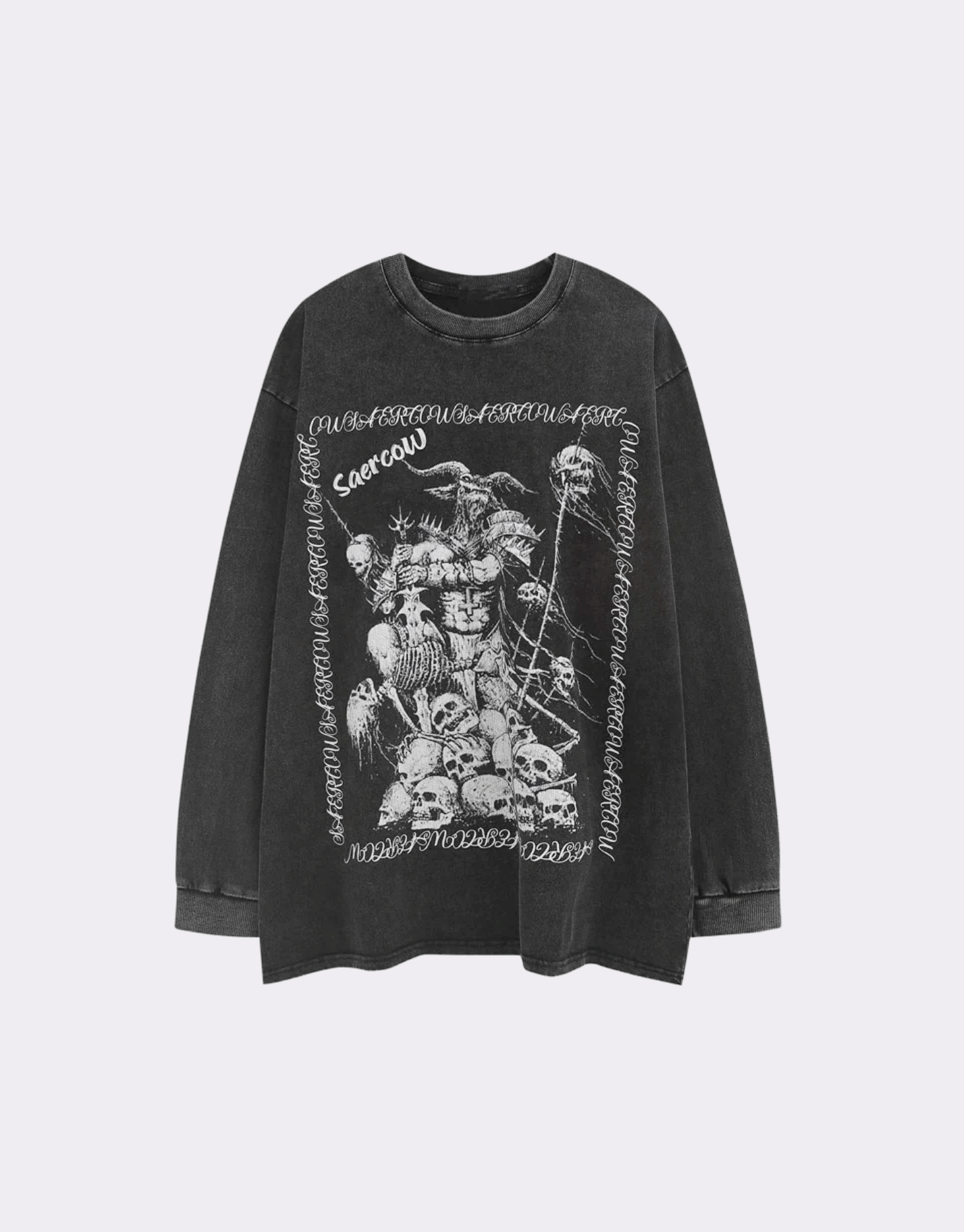 Sneaked - T-Shirt à manches longues style Streetwear et Punk, taille oversize en coton, avec motif imprimé crâne diable et squelette