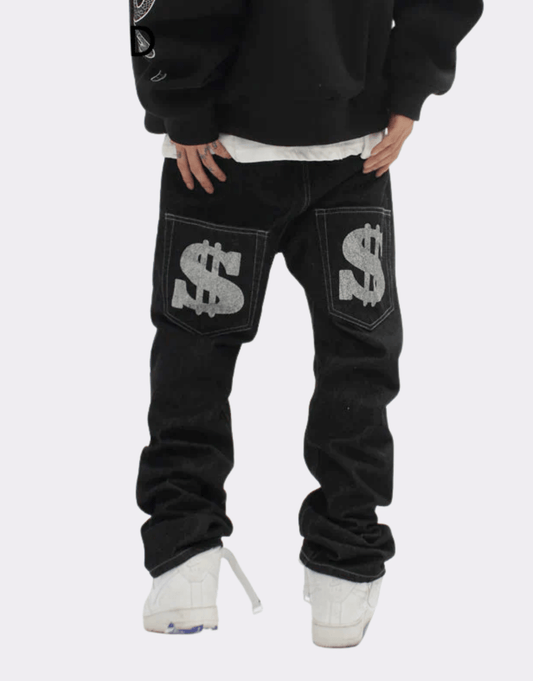 Sneaked - Pantalon en jean style Y2K avec logo devant et signe dollars poche arrière