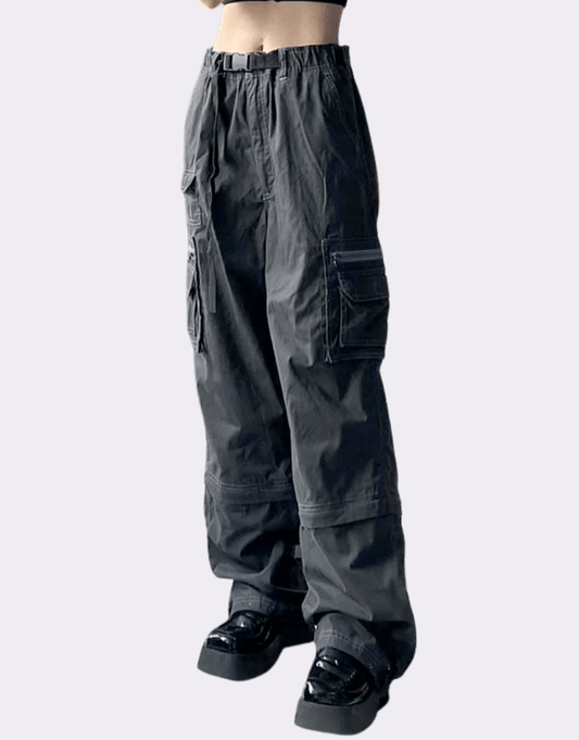 Sneaked - Pantalon cargo gris coupe ample et taille haute