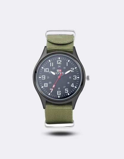 Sneaked - Montre rond style militaire avec aiguille rouge - Sneaked