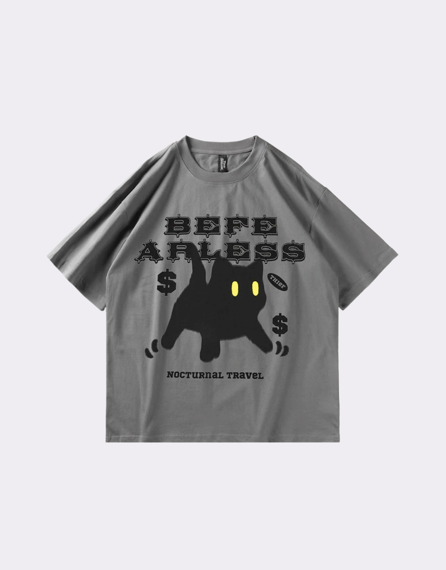 Sneaked - T-shirt avec motif chat noir signe dollars sur le devant