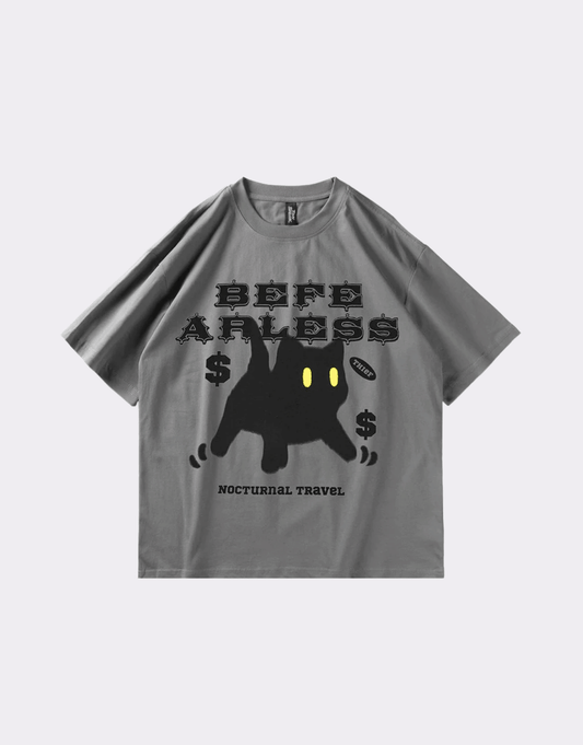 Sneaked - T-shirt avec motif chat noir signe dollars sur le devant