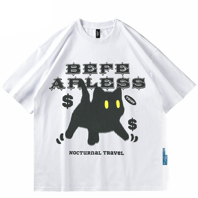 Sneaked - T-shirt avec motif chat noir signe dollars sur le devant