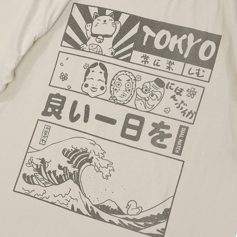 Sneaked - T-shirt avec motif japonais manga personnage et vague