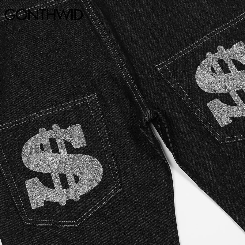 Sneaked - Pantalon en jean style Y2K avec logo devant et signe dollars poche arrière