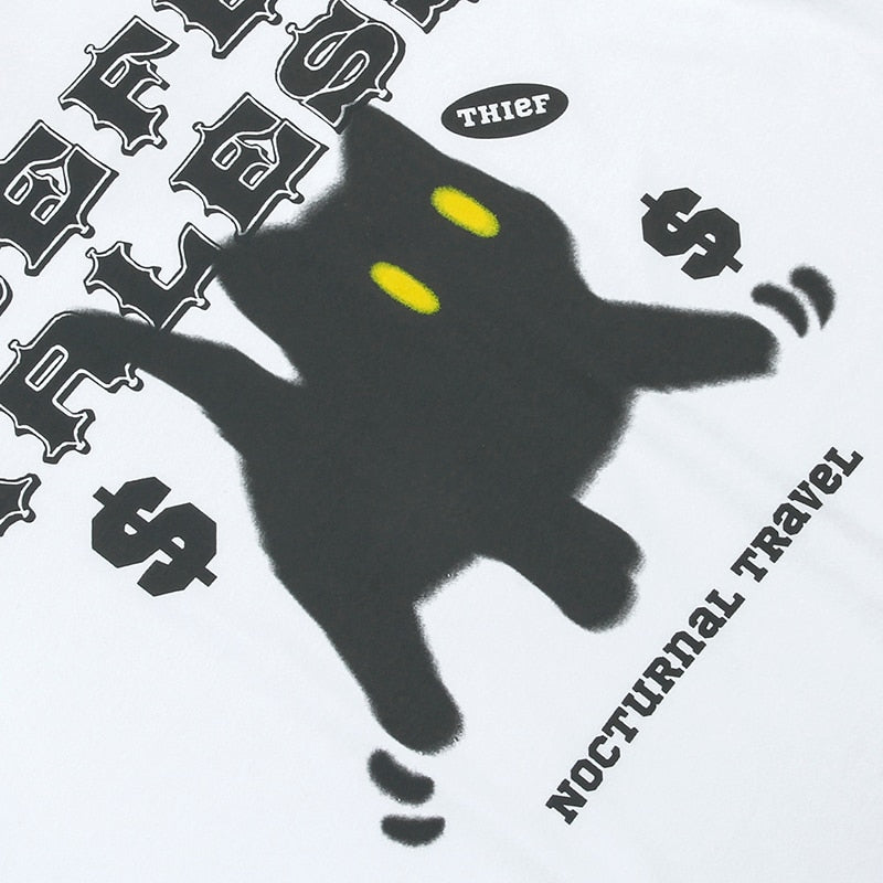 Sneaked - T-shirt avec motif chat noir signe dollars sur le devant