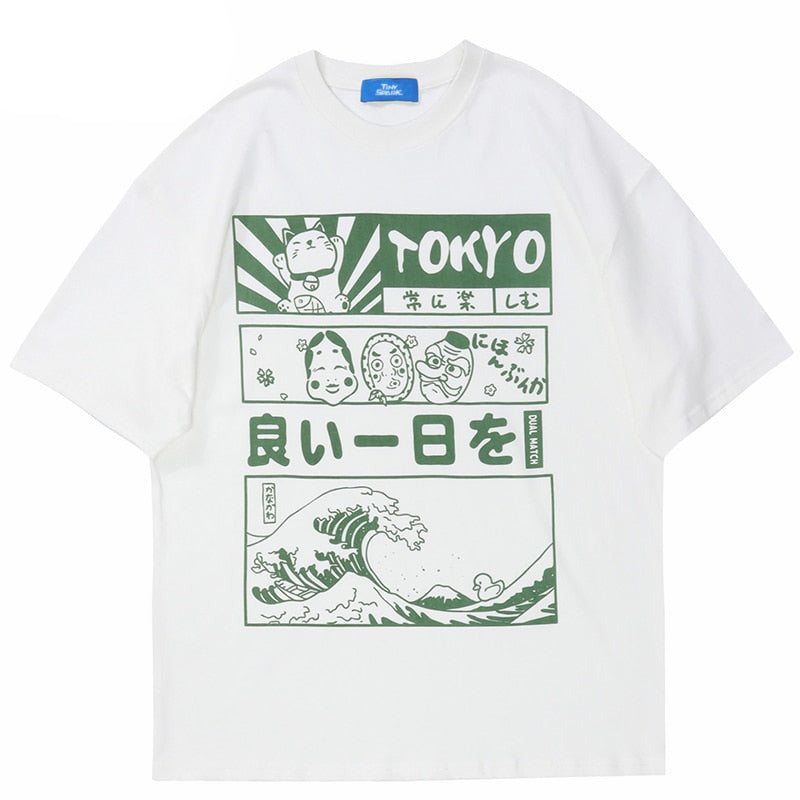 Sneaked - T-shirt avec motif japonais manga personnage et vague