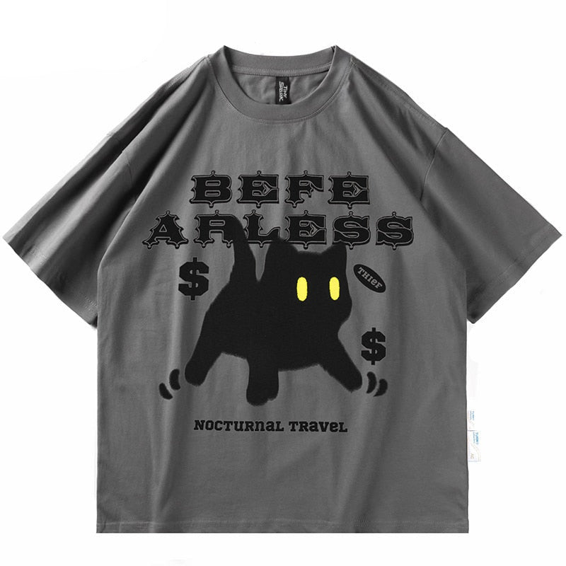 Sneaked - T-shirt avec motif chat noir signe dollars sur le devant