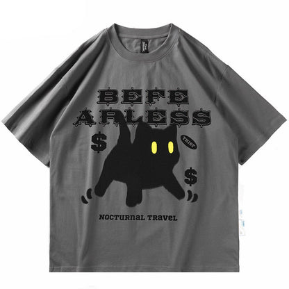 Sneaked - T-shirt avec motif chat noir signe dollars sur le devant