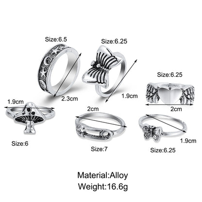 Sneaked - Ensemble bague punk en argent pour femme avec tête de mort papillon abeille